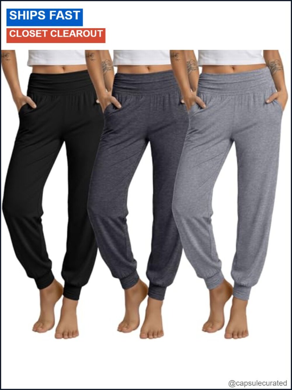 High Waisted Joggers Yoga Pants with Pockets 3-Pack